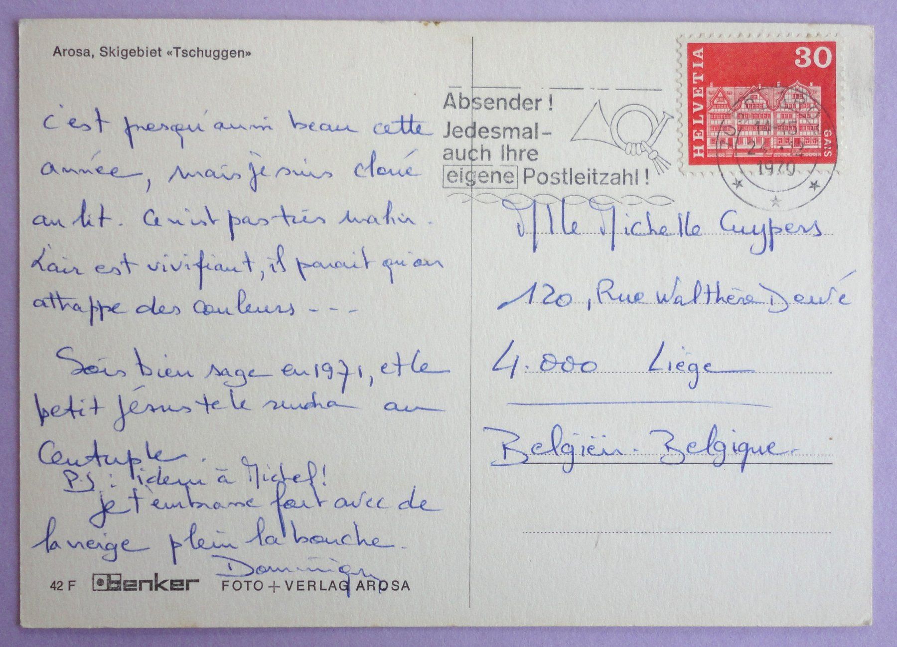 Cartoline postali: Arosa, Skigebiet "Tschuggen" – Usato da Fétigny venduto da Billy2miny 1