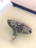 Jugendstil 925er Silber Ring mit Markasiten Signatur Top