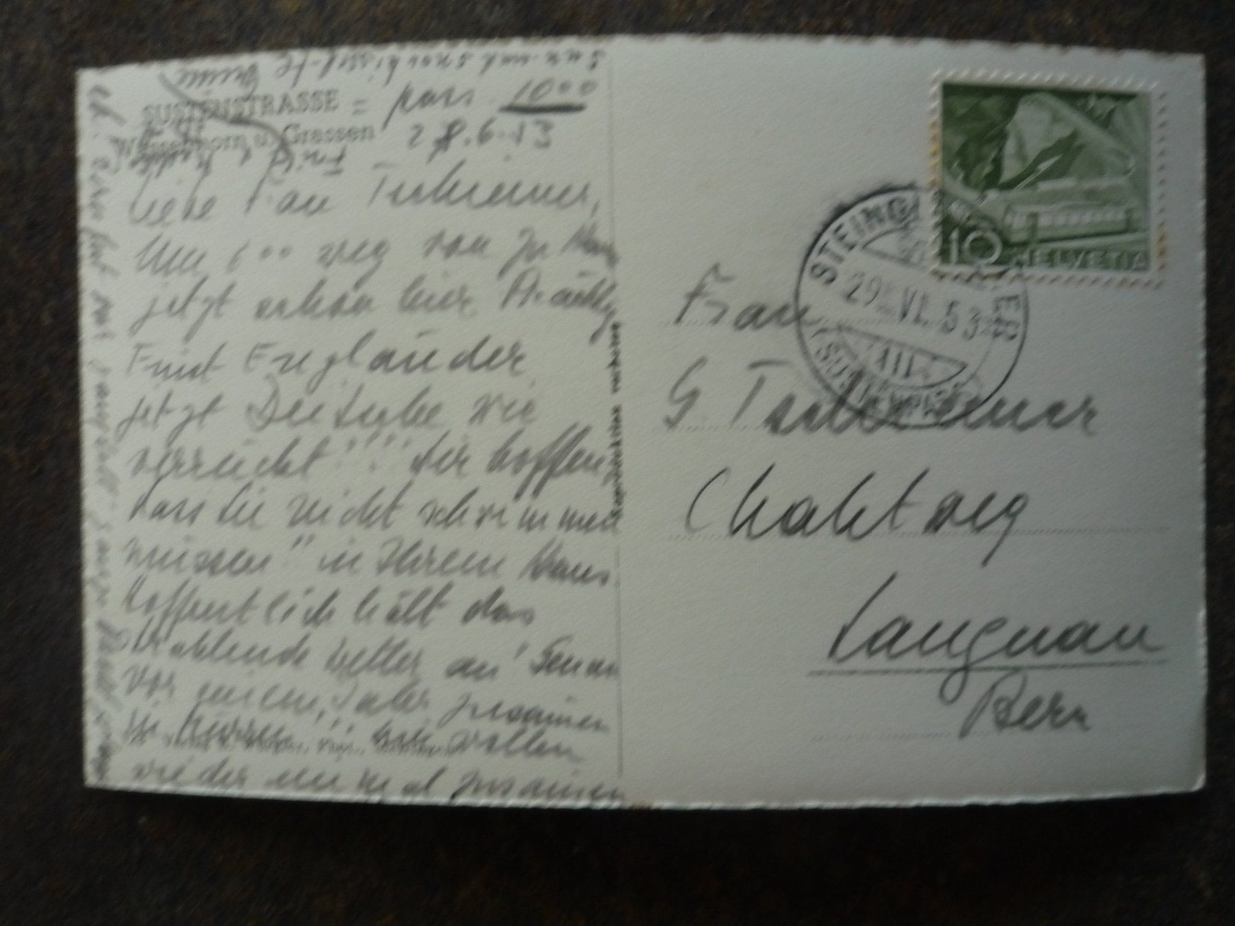 Ansichtskarten: Postkarte Sustenstrasse Bergpanorama mit Stempel 29.VI.53 – Gebraucht aus Langnau i. E. von Laendu7000 1