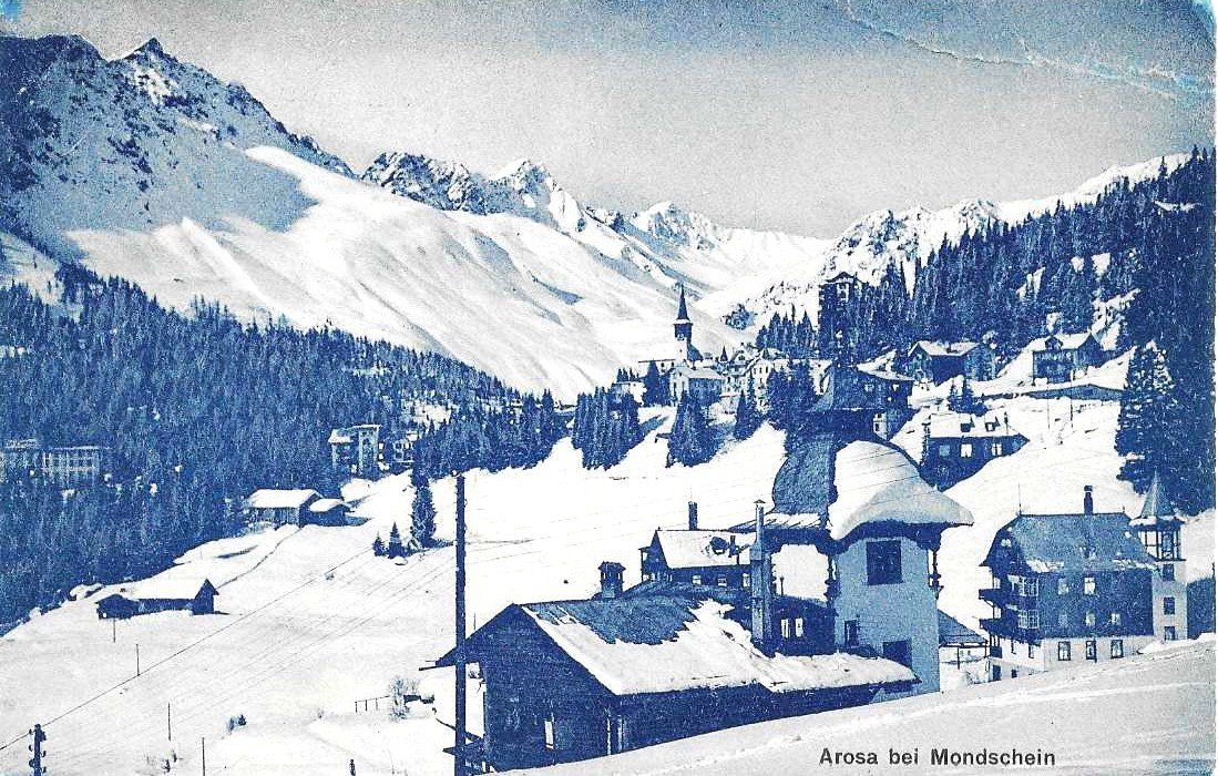 Ansichtskarten: AK AROSA bei MONDSCHEIN 1913 – Gebraucht aus Schlossrued von Aronliam