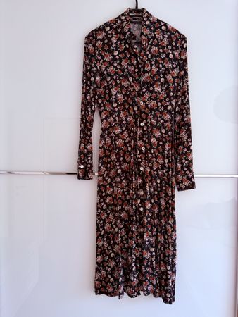 Damen Kleid lang mit Blumenmuster schwarz neuwertig