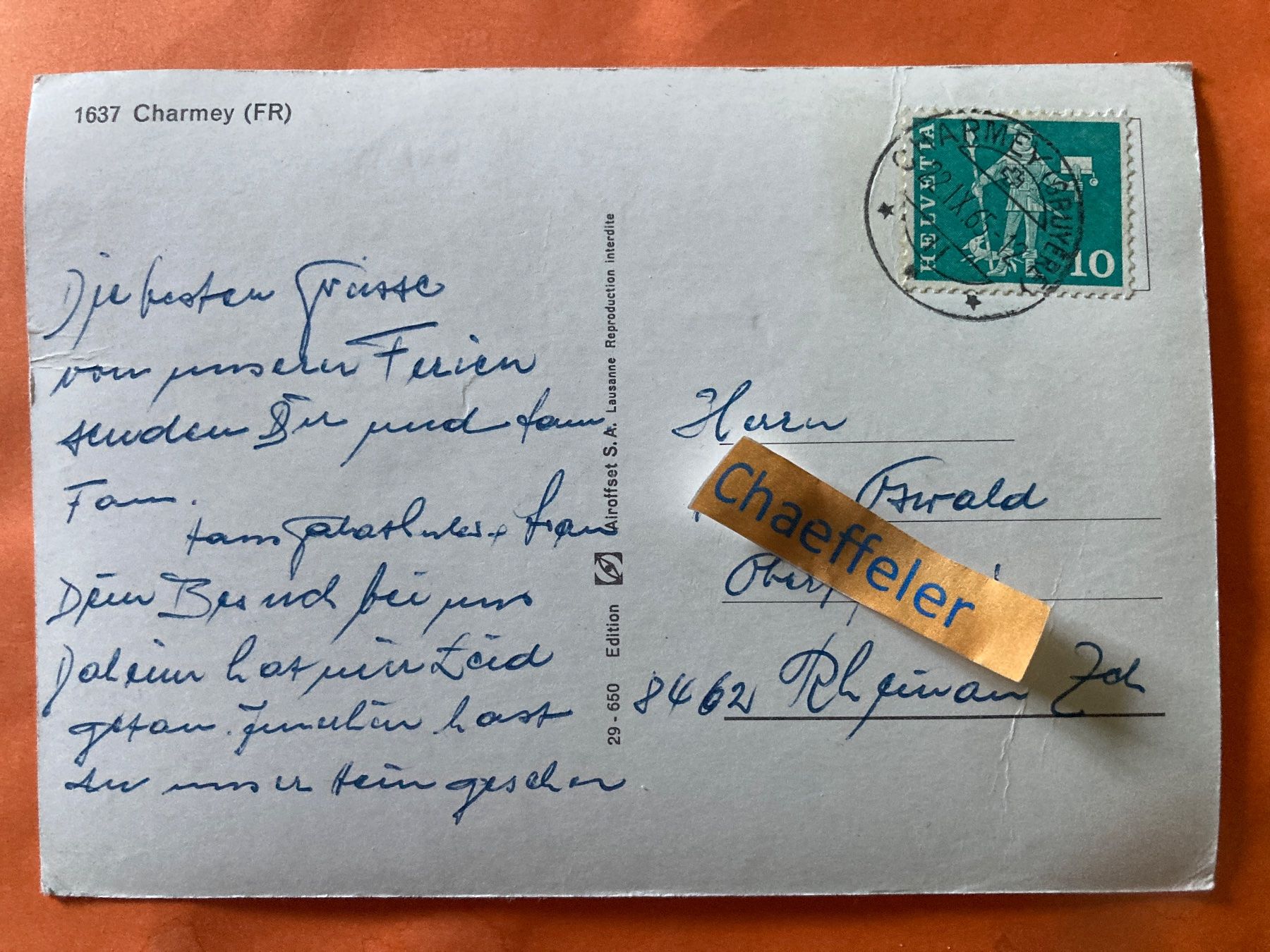 Ansichtskarten: 1965 Charmey (FR) – Gebraucht aus Zürich von Chaeffeler 1