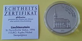 5 Euro Münze St. Florin Kirche Vaduz - Liechtenstein 1996