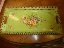 Tablett floral bemalt Metall