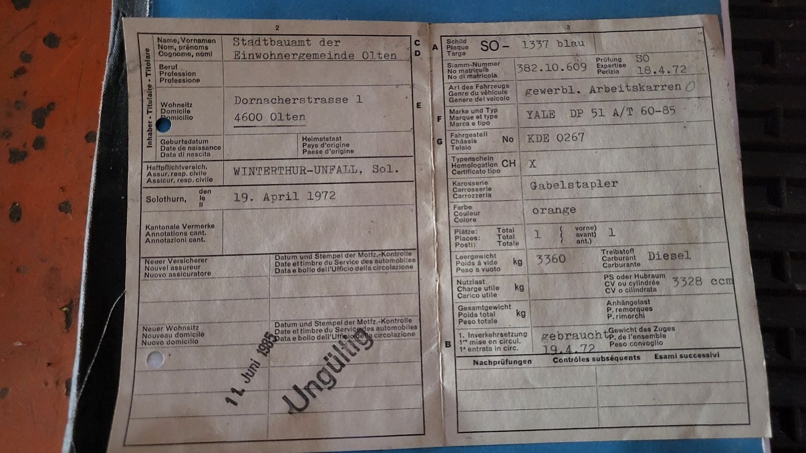 Chariots à fourches & chariots élévateur: Gabelstapler Yale DP51 Diesel Handschaltung – D'occasion à Selzach par E28 7