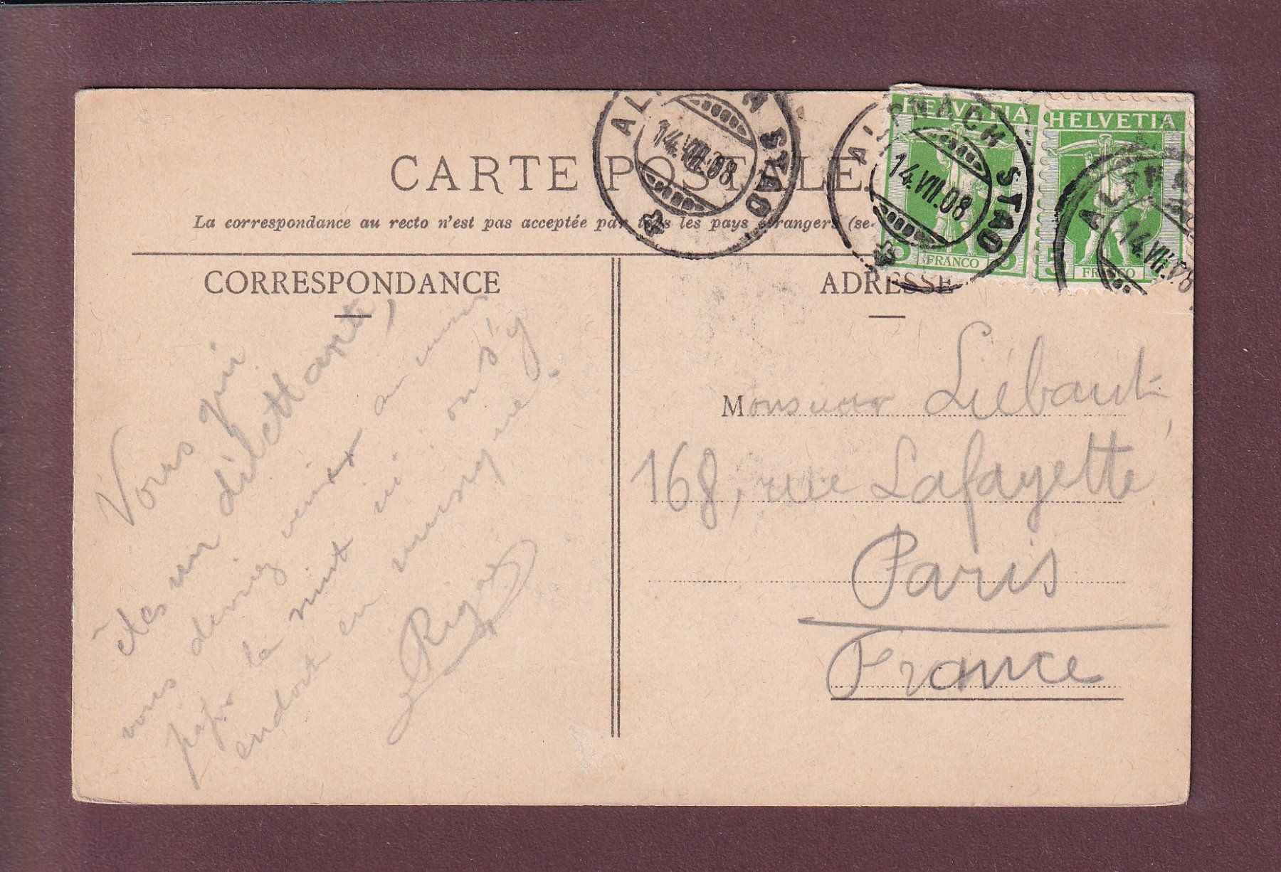 Cartes postales: INTERLAKEN - Kursaal - Musikpavillon - 1908 – D'occasion à Pully par nicecards 1