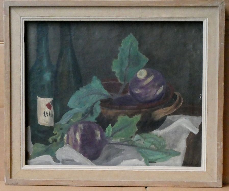 Ruth Stauffer Öl auf Leinwand, Stillleben mit Kohlrabi (Gebraucht) in ...
