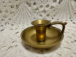Vintage Messing Kerzenständer mit Griff Henkel 10cm Dm Top