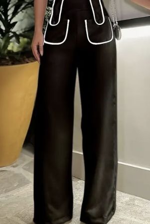 Pantaloni palazzo neri con profili bianchi -Tg M