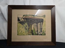 Antike Grafik "Alte Brücke über Hundwilertobel" Gisi 49