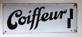 Schönes Schrift Emailschild Coiffeur (2. Schild Rückseite)
