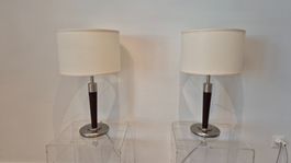 2 Tischlampen Metall Holz cremefarbener Schirm