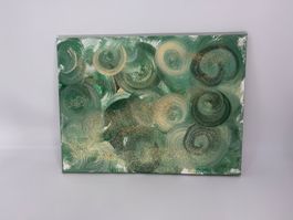 Handgemaltes Leinwand Bild in Grün und Gold
