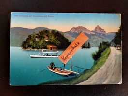 AK Insel Schwanau Mythen Lauerz Schwyz Seen Boote Strassen