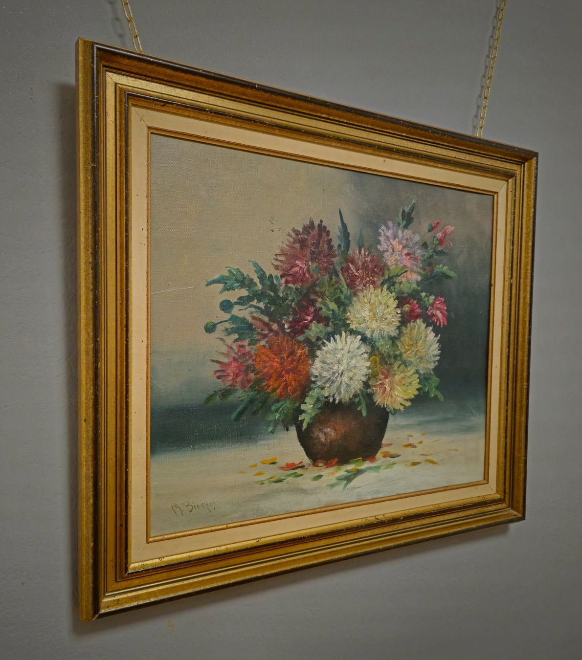 Gemälde: Antikes Chrysanthemen-Stillleben Ölbild, signiert – Gebraucht aus Bern von Djenestra 3