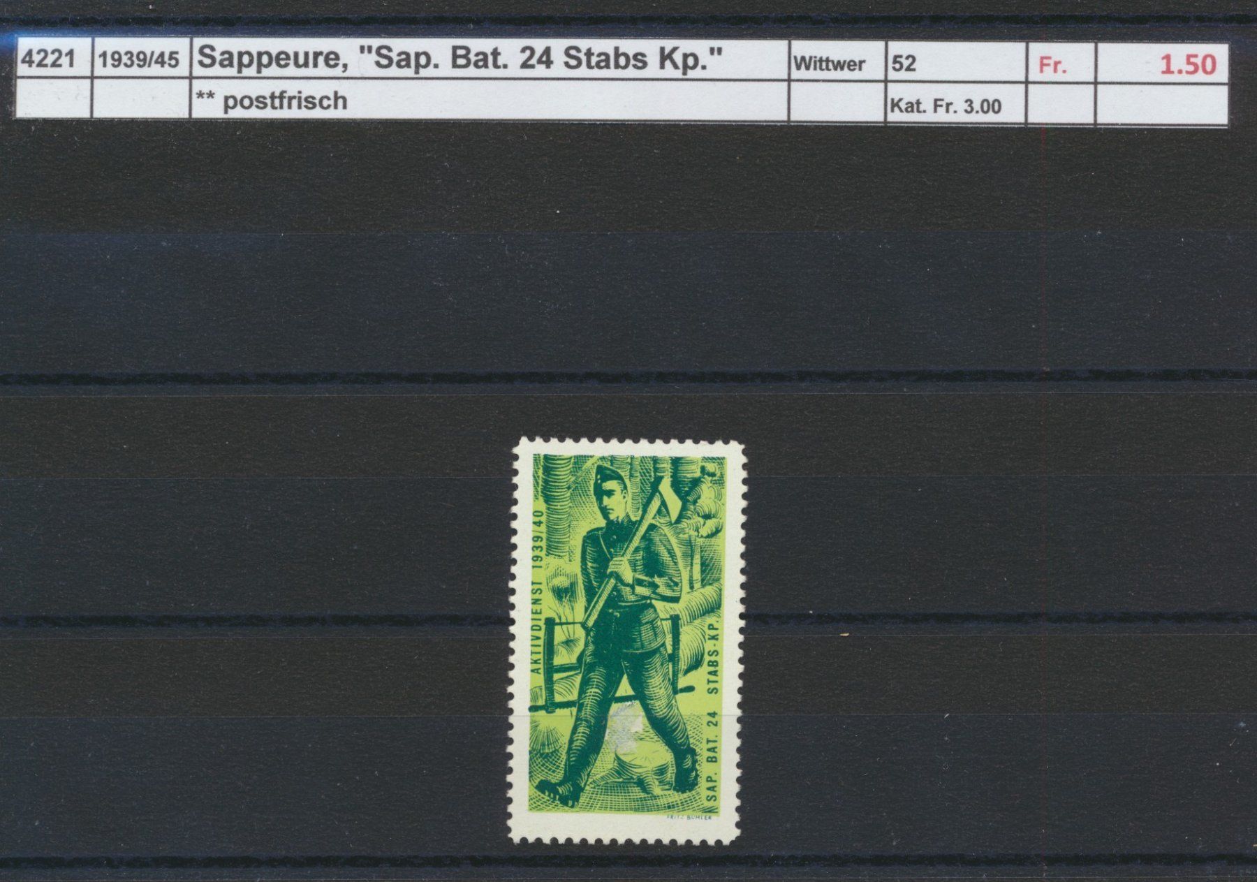 Alle Briefmarken: 1939/45 Sappeure, "Sap. Bat. 24 Stabs Kp.", ** postfrisch – Neu (gemäss Beschreibung) aus Winterthur von Zupogeru