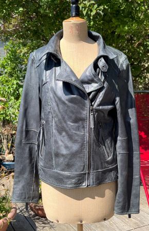 Lederjacke Biker-Stil Anthrazit