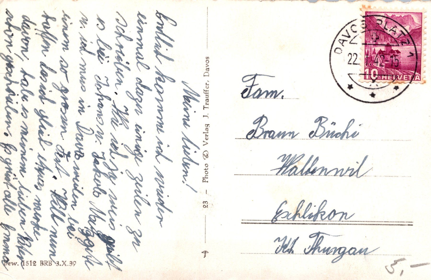 Ansichtskarten: 0089  Postkarte / Ansichtskarte - Davos Weissfluhjoch Strela – Gebraucht aus Reinach BL von Boston-Verkauf 1