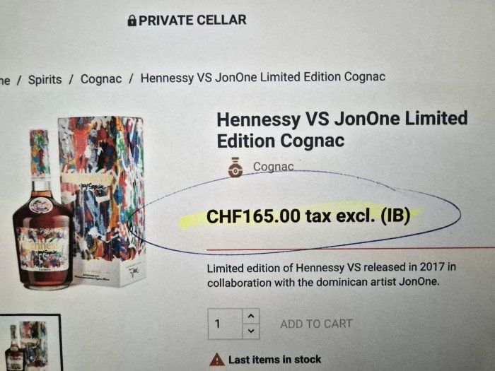 Hennessy Bevande alcoliche: Hennessy-Cognac VS JonOne ,  Lim.Num.-Art-Edition, – Nuovo e nell'imballaggio originale da Zürich venduto da go09 3