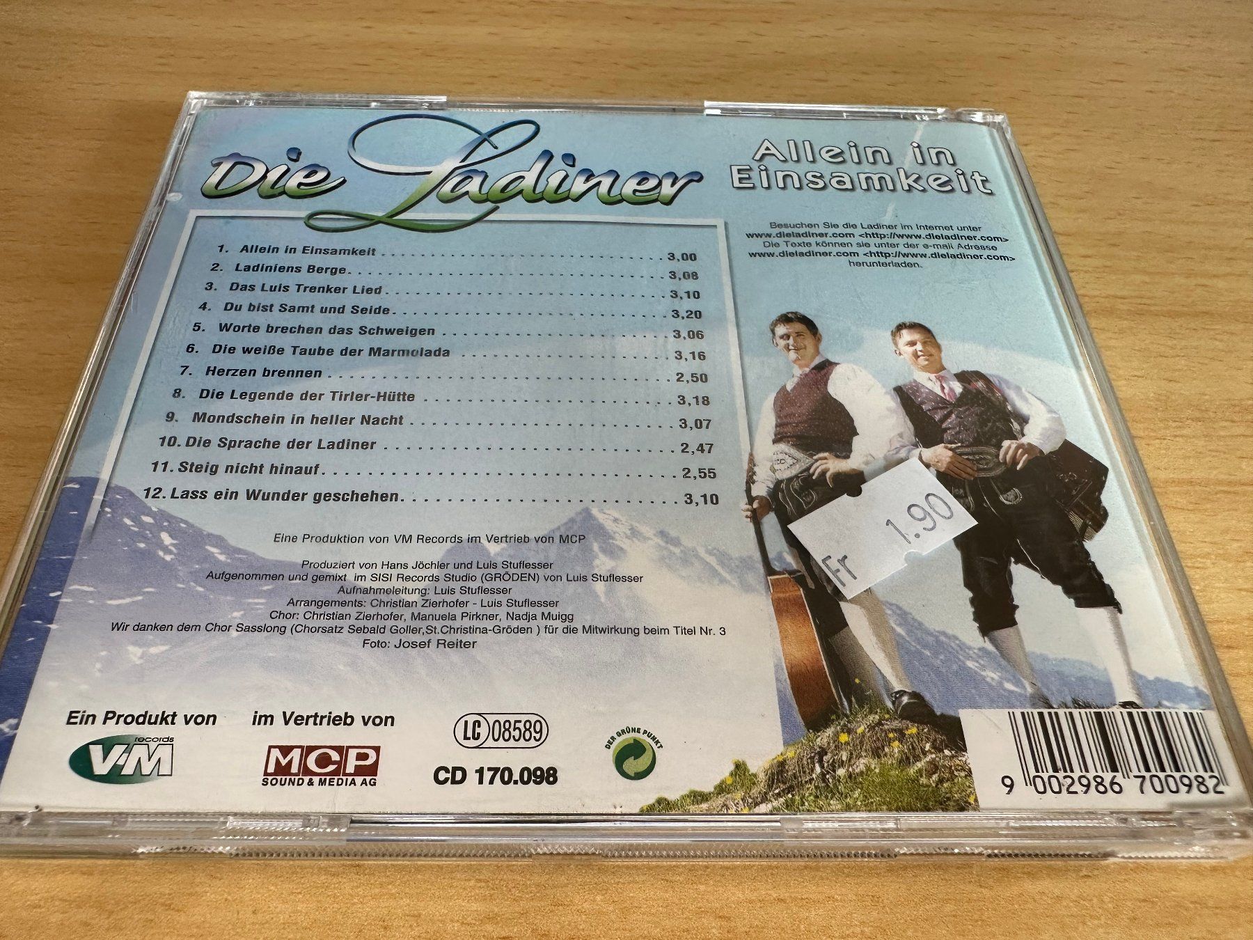 CD: Die Ladiner – Allein In Einsamkeit – Usato da Rikon im Tösstal venduto da Alpenmutz 1