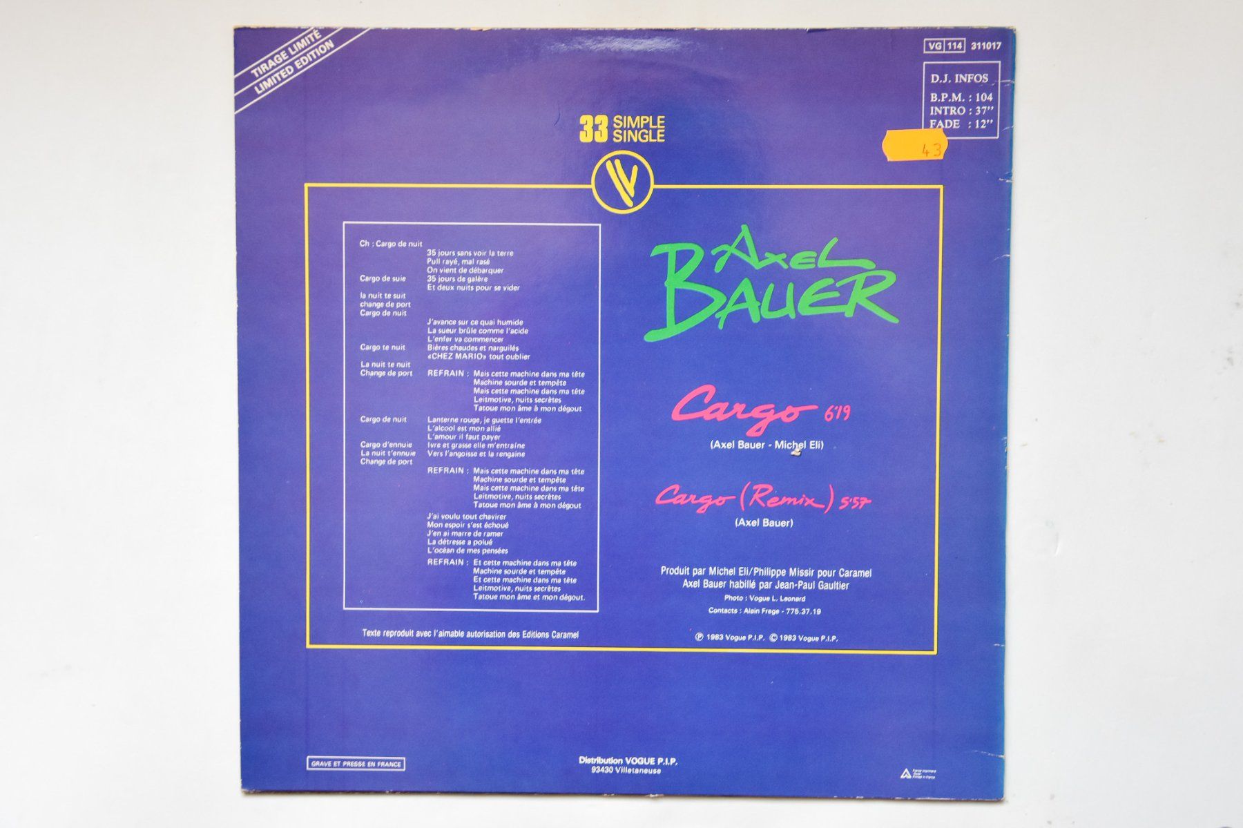 Dischi in vinile: Axel Bauer - Cargo (Maxi-single) – Usato da Belmont-sur-Yverdon venduto da ag97 1