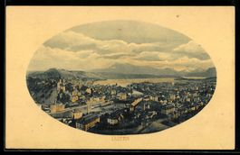 AK Luzern, Stadtpanorama mit See und Bergen