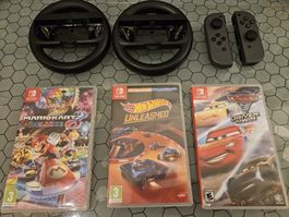 3 jeux Nintendo Switch avec manettes et volant