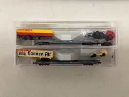 2er Set N Fleischmann 8270 Tiefladewagen Hupac mit LKW DB