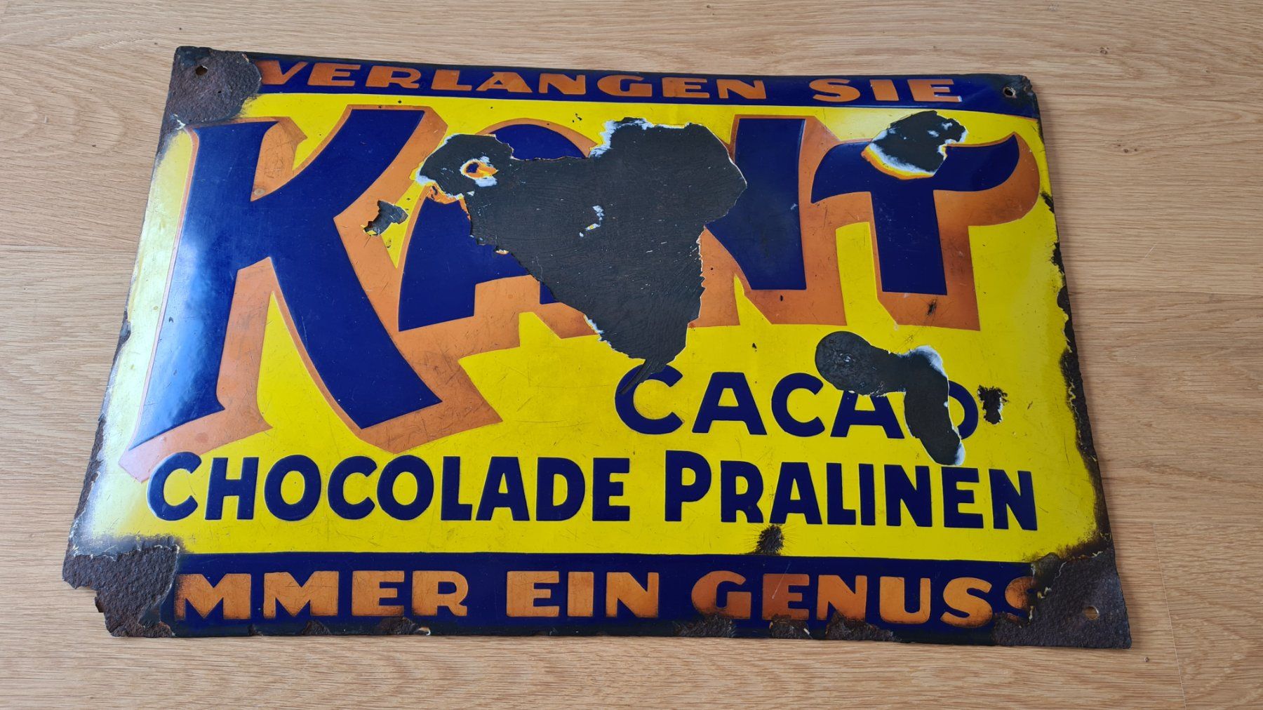 Insegne: Vintage KANT CACAO CHOCOLADE Emailschild 1920er – Usato da Winterthur venduto da stufaphi 1