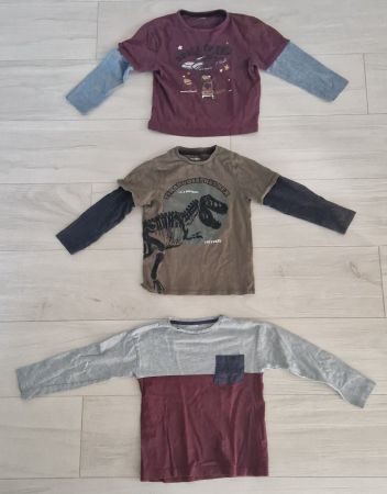 3 Langarm-Shirts Vertbaudet Dino Weltraum Gr. 110/(116)