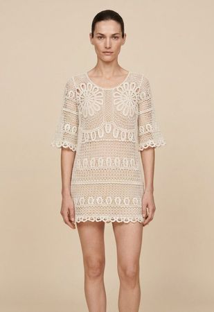Robe Crochet Dentelle Écru Manches 3/4 T. M