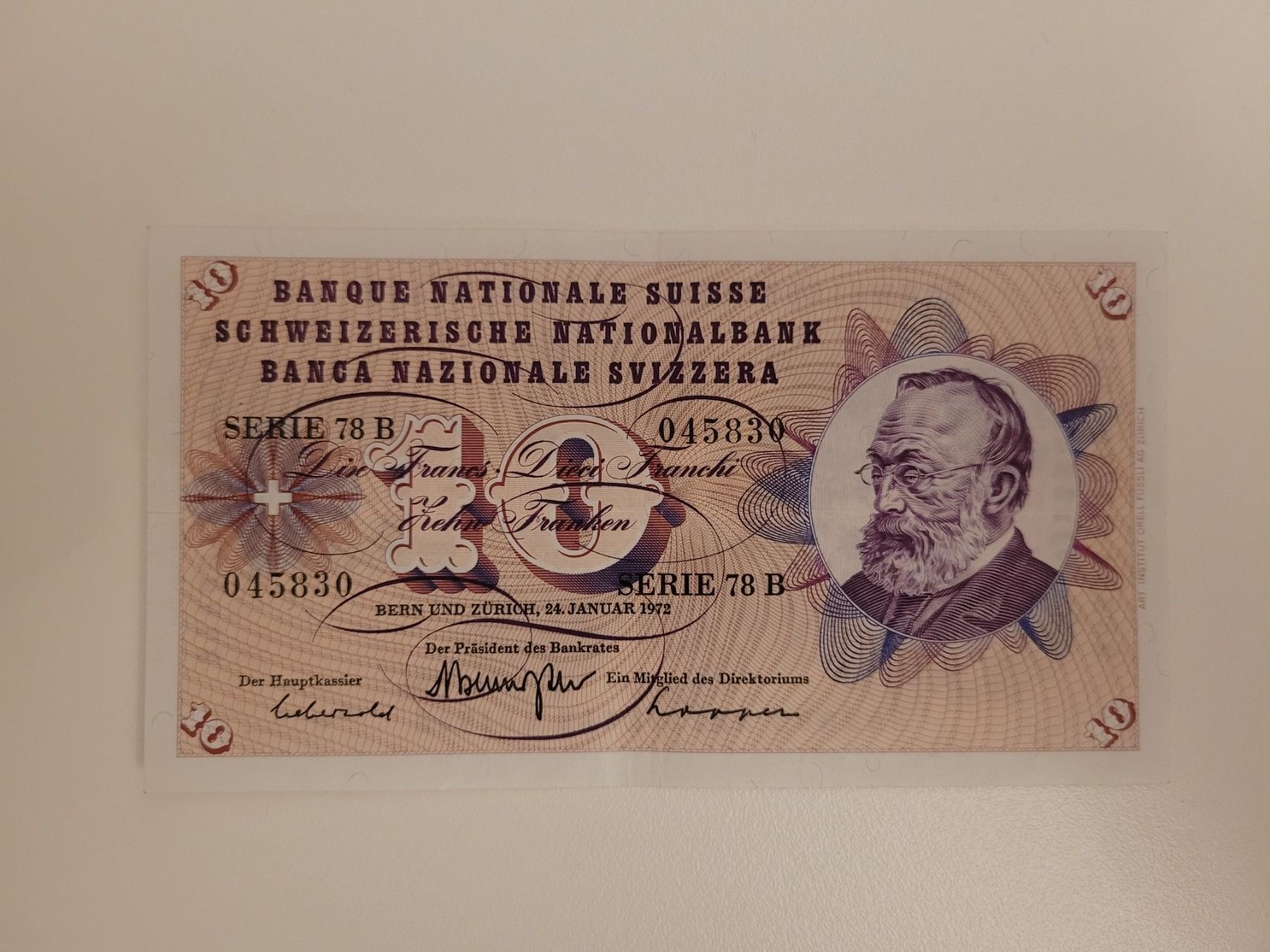 Banknoten: Schweiz 1972 10 Franken – Gebraucht aus Inwil von Flower2325