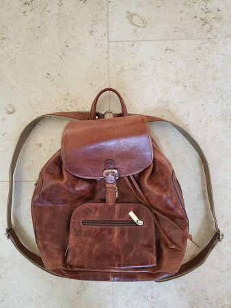 Rucksack aus Leder, braun, mit Kordelzug - Top Zustand!