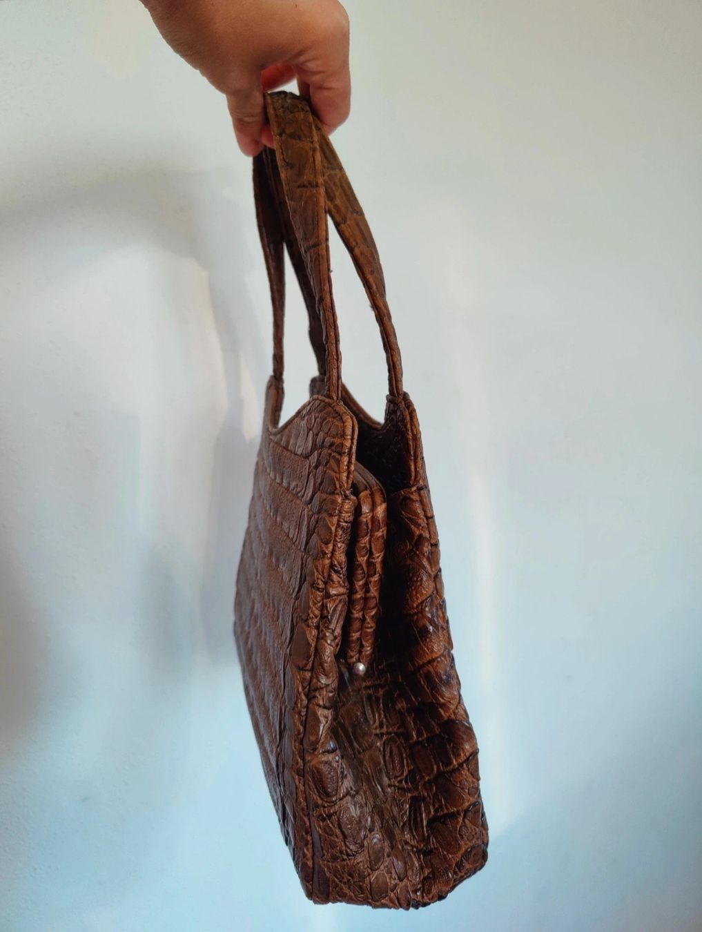 Taschen für Damen: Vintage Brown Mock Croc Tote Bag – Neu (gemäss Beschreibung) aus La Tour-de-Peilz von dAutrefois 3