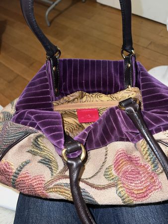 ETRO Bag Purple Velvet and Knit Beige Flowers