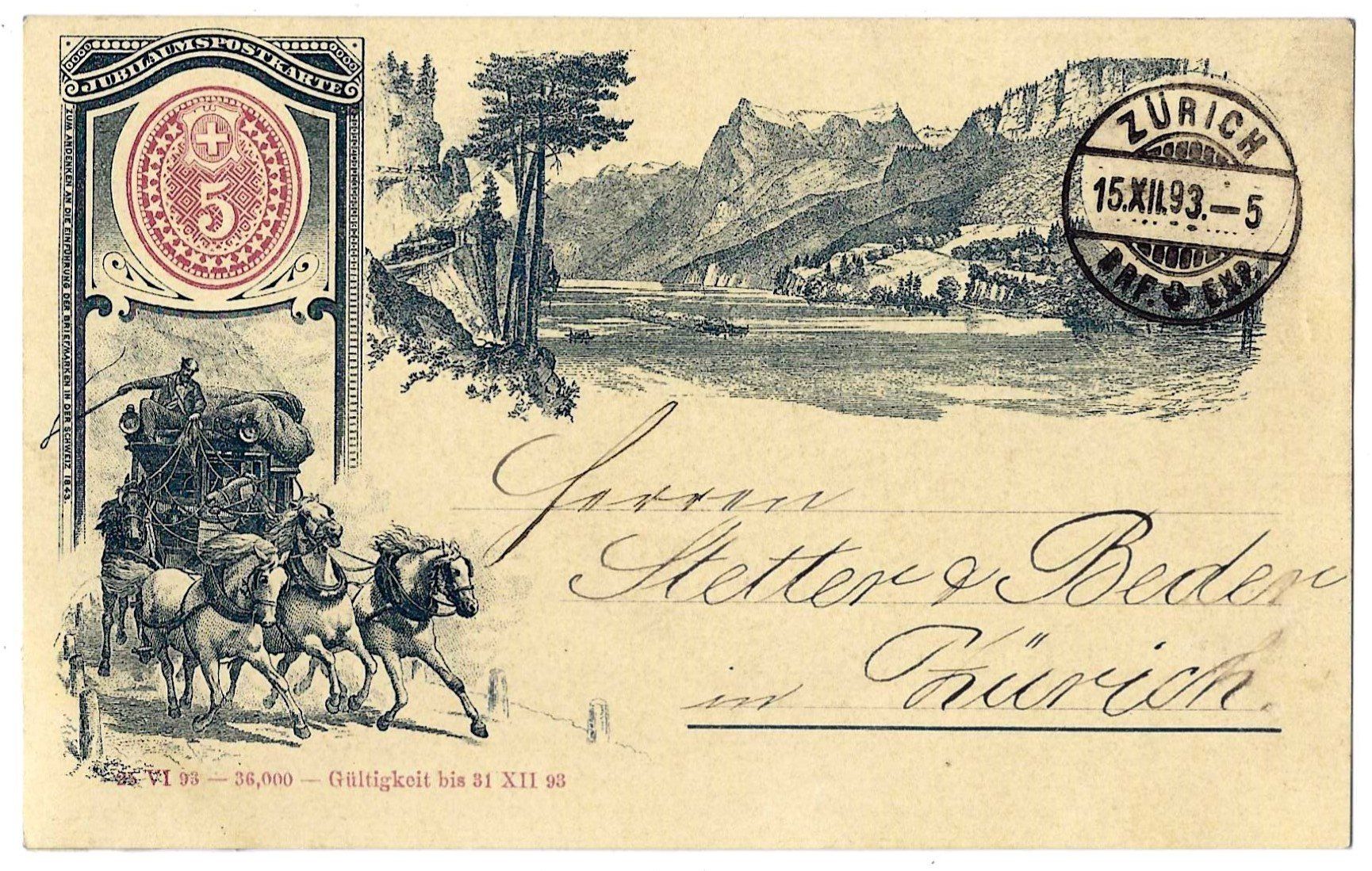 Tutti i francobolli: 1893 Postkarte mit Rütli + Gotthardpost, Kat.-Nr. 30, gest. – Usato da Morgarten venduto da mech58