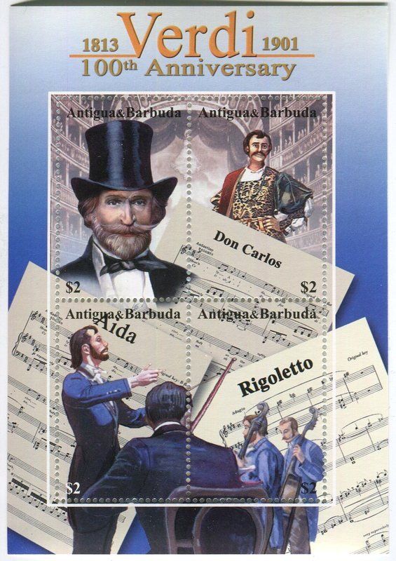 Alle Briefmarken: Block "Giuseppe Verdi". Antigua und Barbuda – Neu und originalverpackt aus Basel von Butsch5