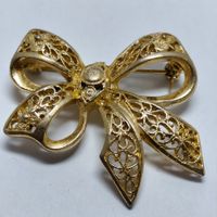Broche Nœud Doré Vintage Filigrane #C2