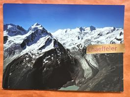 Stella-Gebiet mit Coazhütte. links Piz Roseg mit Gletscher