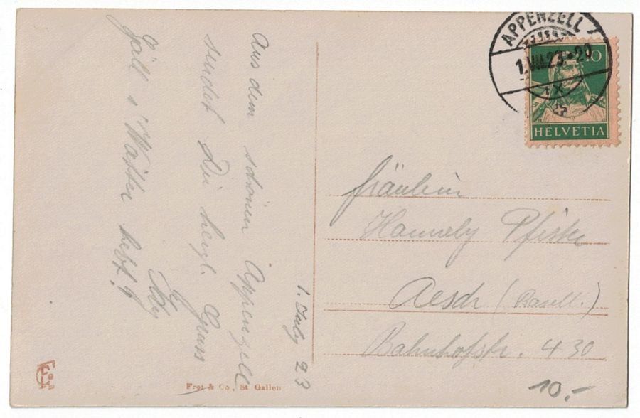 Cartoline postali: Appenzell, gelaufen 1923 – Usato da Frauenfeld venduto da POML 1