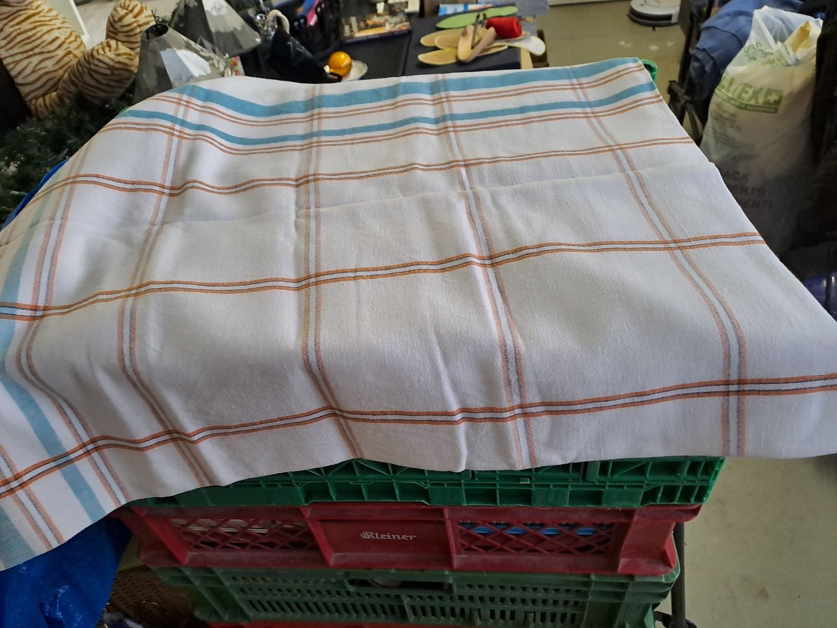 Linge de lit: Leinentuch kariert weiss orange blau – Neuf (Voir description) à Zürich par Schoebi19 2