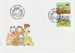 FDC mit senkrechtem Paar der Garfield-Sondermarke aus Heft
