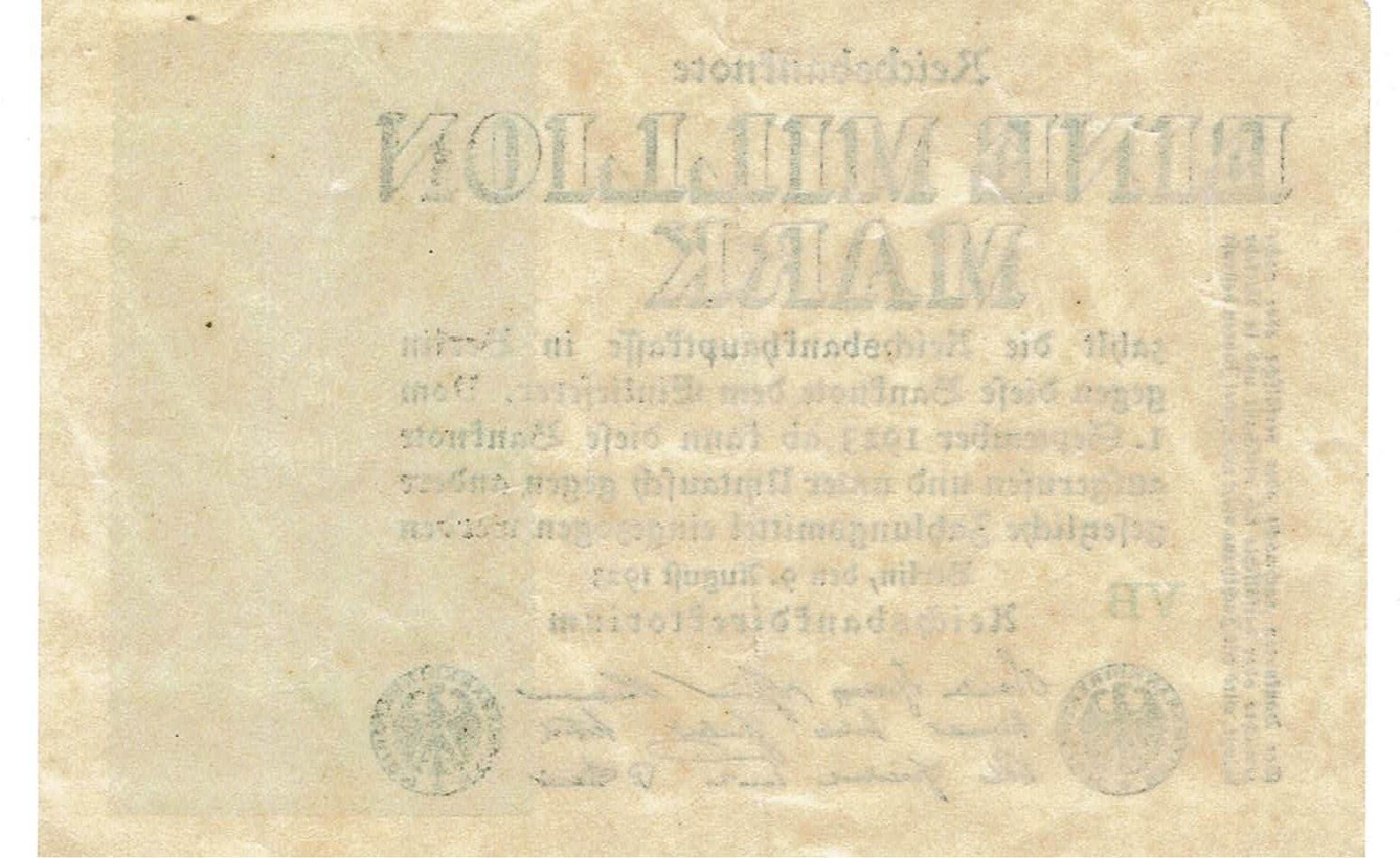 Banconote: Berlin 1 Mil.Mark Serie VB 09.08.1923 SS+-SS++ – Usato da Steffisburg venduto da ber_8htf 1