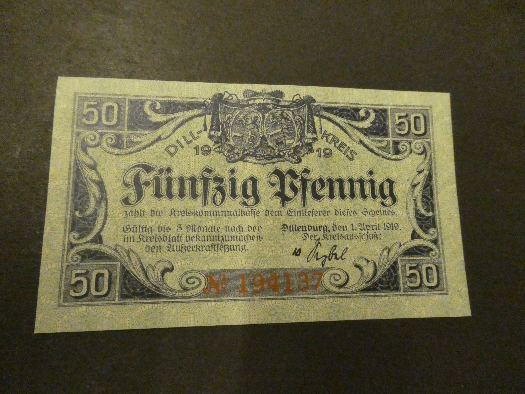 Banknoten: Dt. Reich, Dillenburg - Notgeldschein – Gebraucht aus Hinterforst von Rohusri