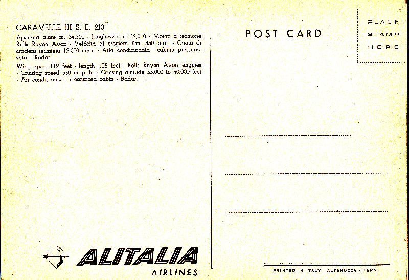 Cartoline postali: Caravelle - ALITALIA + c1965 – Usato da Emmenbrücke venduto da teestube 1