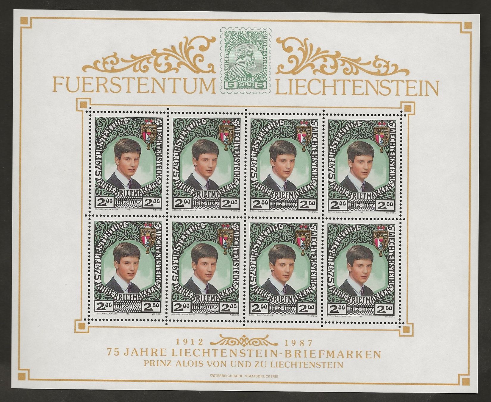 Alle Briefmarken: Liechtenstein 1987 Bogen postfrisch – Gebraucht aus Au ZH von xelagreb01
