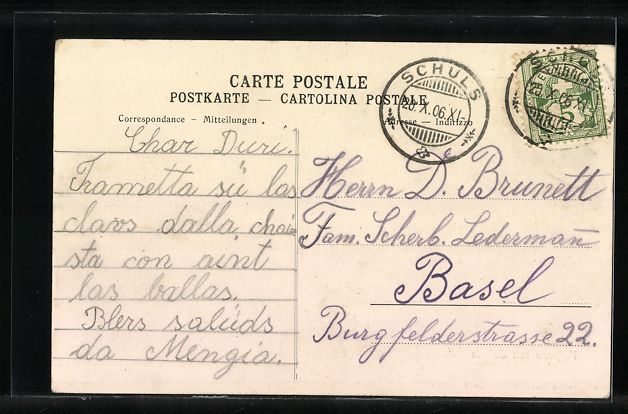 Cartoline postali: AK Vulpera, Ortsansicht mit Schuls, 1906 – Usato da Berlin venduto da bartko-reher 1