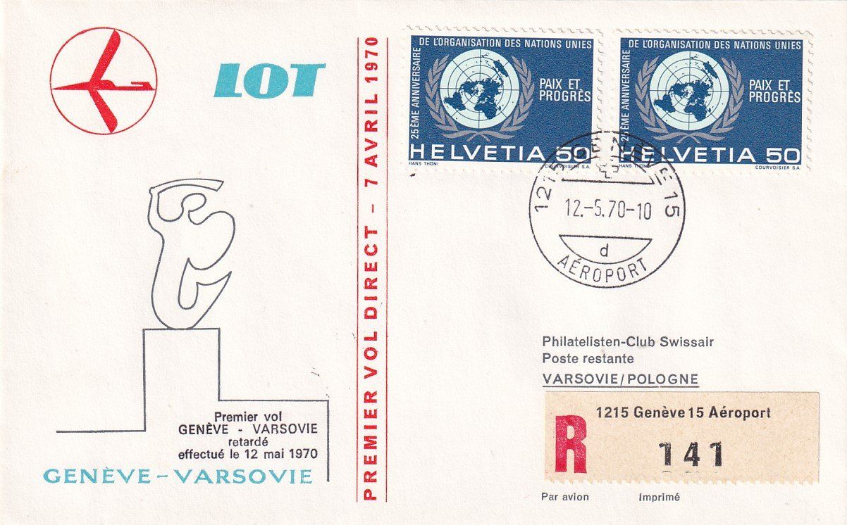 Alle Briefmarken: Erstflug LOT Genf - Warschau 1970 – Gebraucht aus Baar von Asmara111