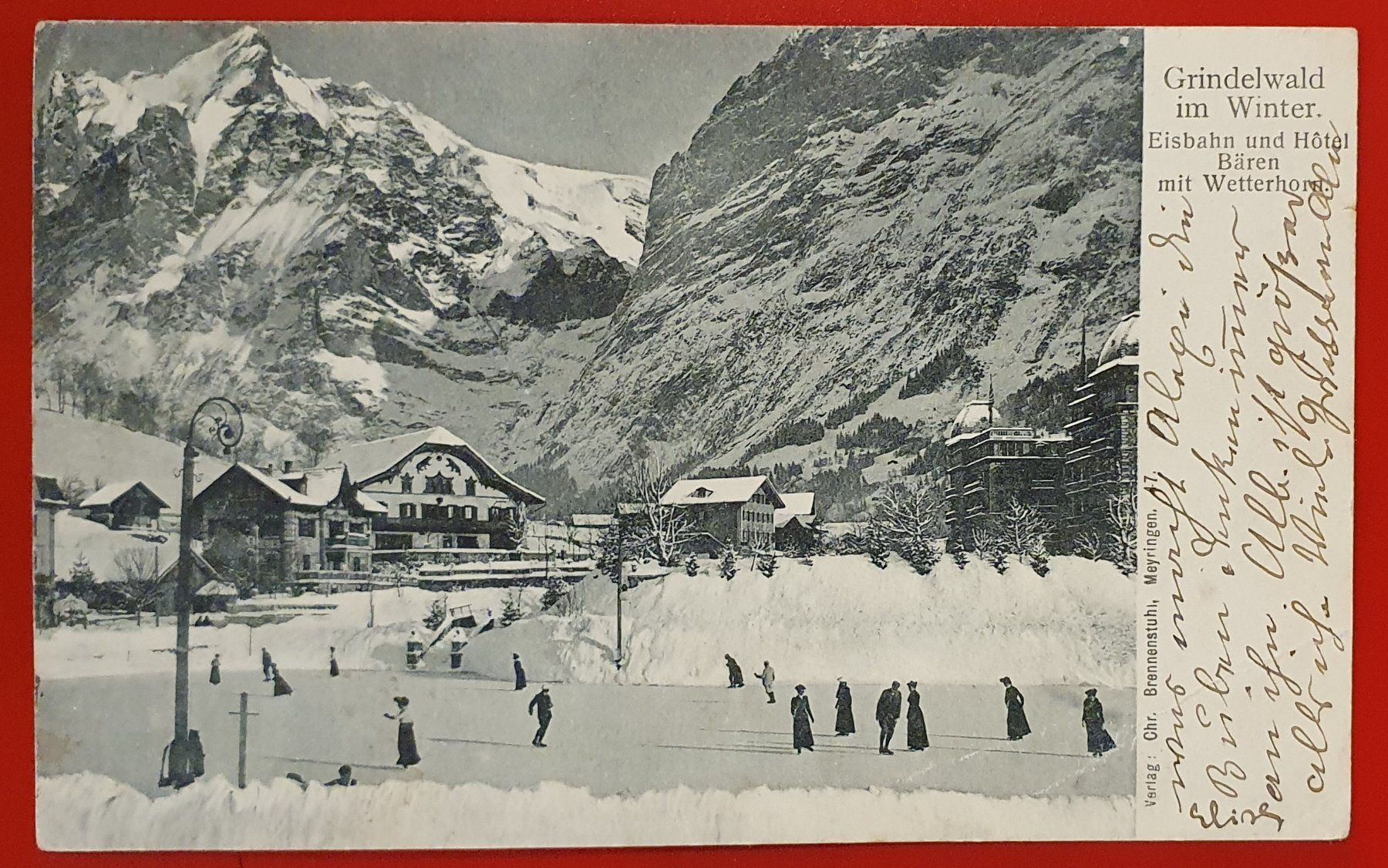 Cartoline postali: Grindelwald im Winter 1908 - Eisbahn und Hotel Bären – Usato da Kreuzlingen venduto da Rschweiz1