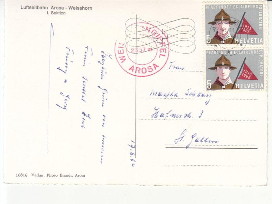 Cartoline postali: Arosa Weisshorn 1964 – Usato da Bürglen TG venduto da StampGraf 1